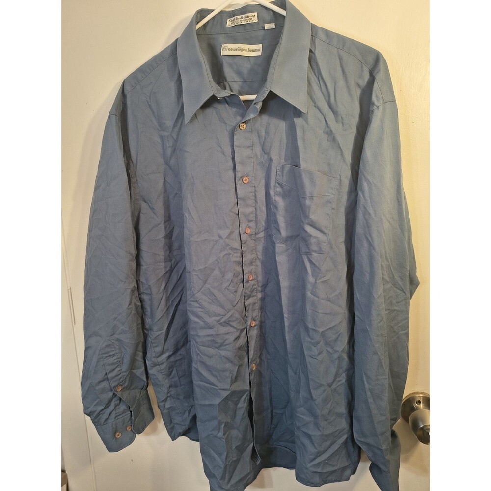 VTG 80s Courreges Homme Dress Shirt Mens 17.5 34 35 Blue Embroidered Sleeve Cuff
